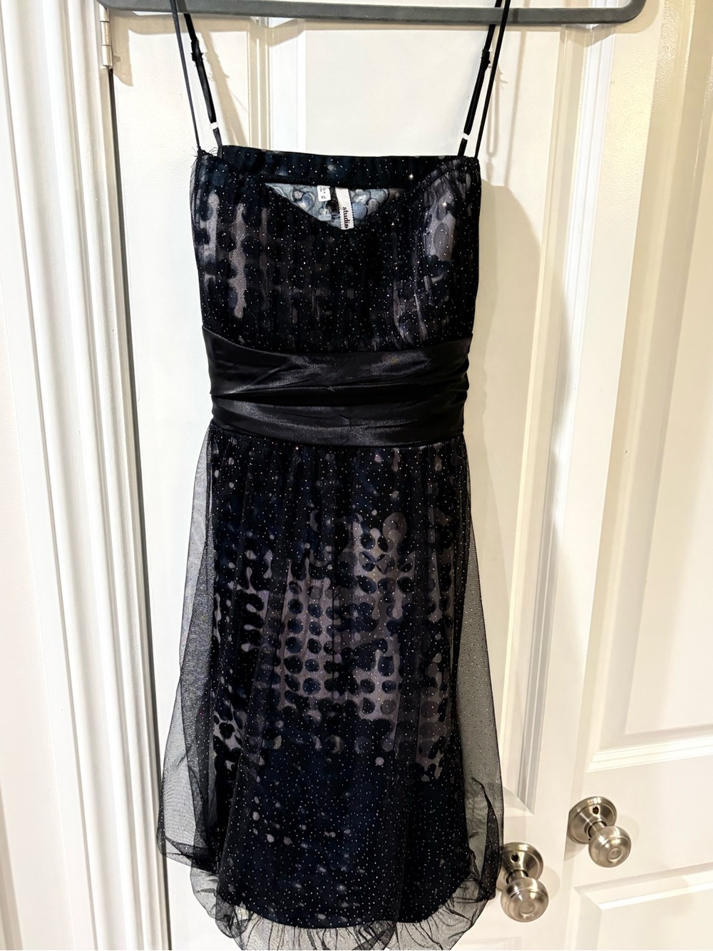 Black Sparkle Mesh Cocktail Dress with Sash